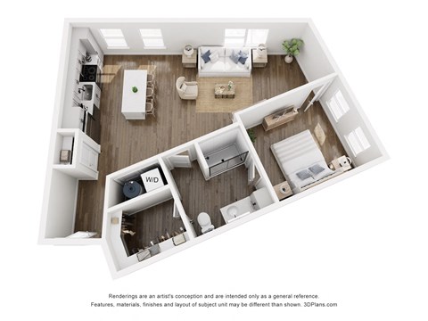 Floor plan for 1 bed, 1 bath, 863 sqft